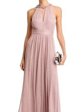 NWT Women's Eliza J Shimmering Cutout Halter Gown Size 6 Blush Color